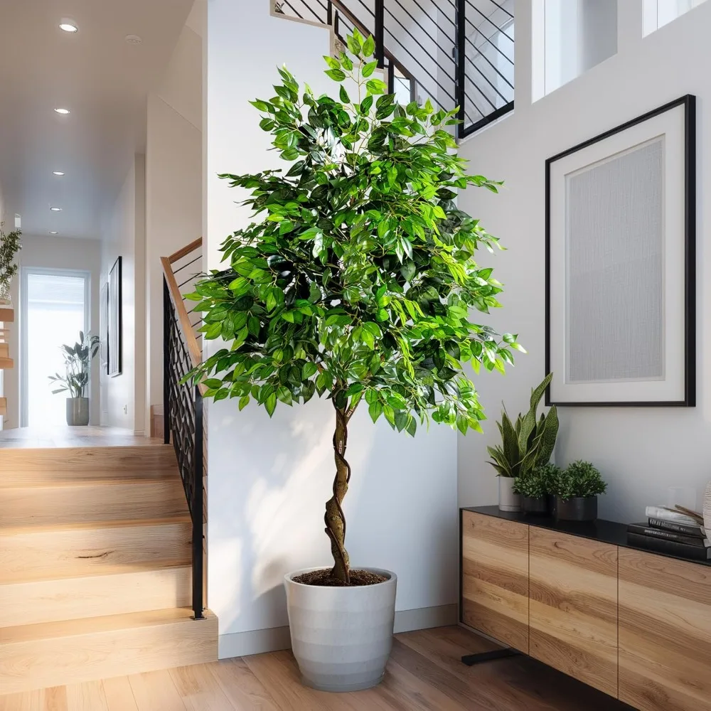 7 Fuß hoher künstlicher Ficus-Baum – lebensechte Kunstseidenpflanzen für Innenräume und Bürodekoration mit inklusive Topf