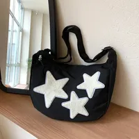 Women Canvas Messenger Shoulder Bag Crossbody Sling Bag Y2k Hobo Bag Pentagram Zipper Satchel Tote Bags Student BookBag Handbag