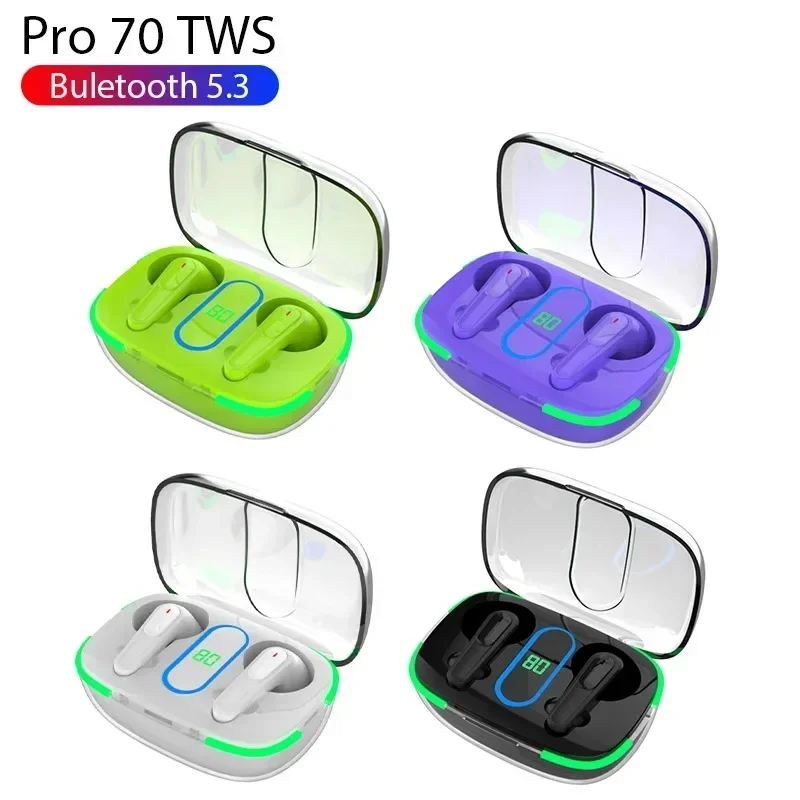 TWS Pro70 Wireless Bluetooth Headset  Bluetooth Earbuds with Mic LED Colorful Display Earbuds Headphones for All Smartphones