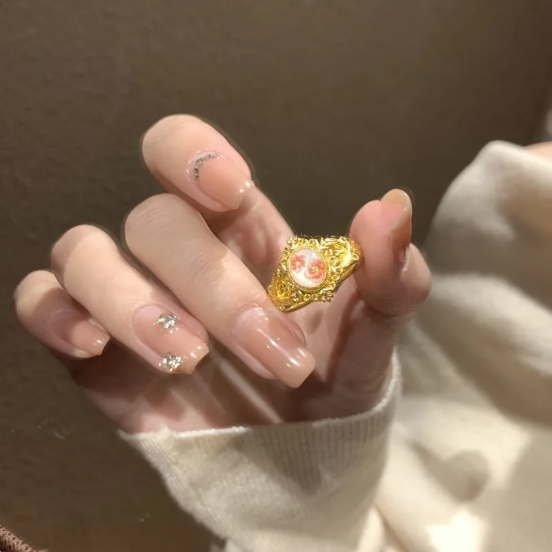 خاتم زهر البرقوق الذهبي على الطراز الصيني الجديد للسيدات، خفيف الوزن، فاخر، رائع على طراز المحكمة، خاتم عتيق قابل للتعديل
