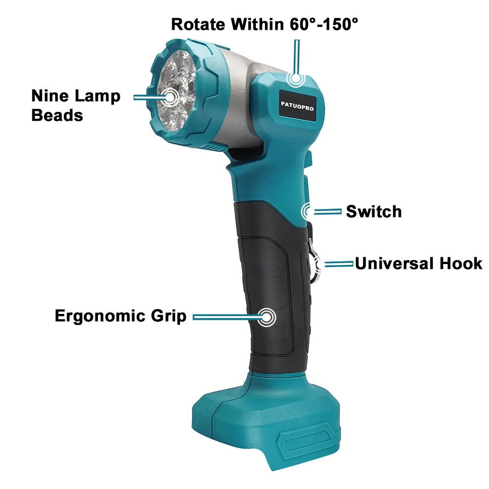 Cordless LED Work Light Portable Flashlight Rechargeable Handheld Spotlight With USB Port For Makita 18V Battery (No Battery)