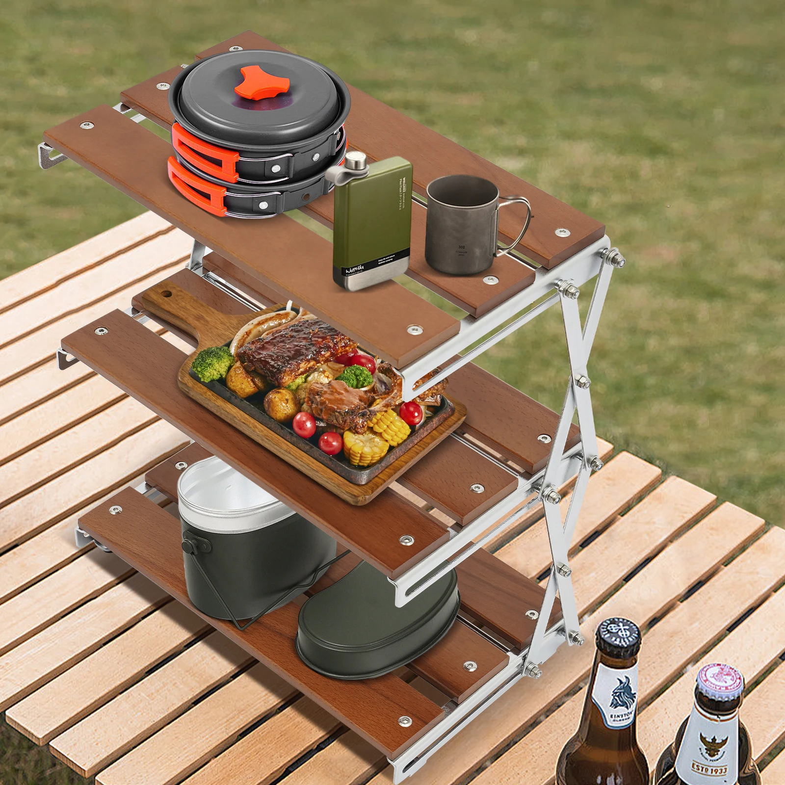 

Portable Picnic Rack,Lightweight 3-Tier Outdoor&Indoor Shelf/Rack for Storage, Kitchen, Picnic, BBQ, Patio, Garden, Backyard