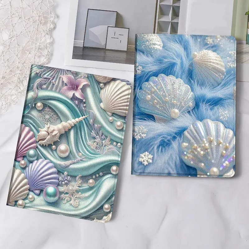 

Sparkling Blue Shell Decor For iPad Pro Air Mini 2 3 4 5 6 7 6th 7th 10th 11th 10.2 9.7 10.5 11 Foldable Tablet Case Gift