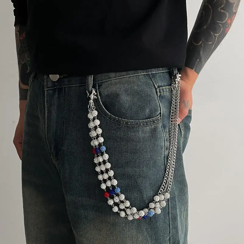 

Disco Ball Rhinestone Waist Chain Hip Hop Fashion Jewelry Pendant Pants Chain Jean Pocket Belt Chain For Men Gifts
