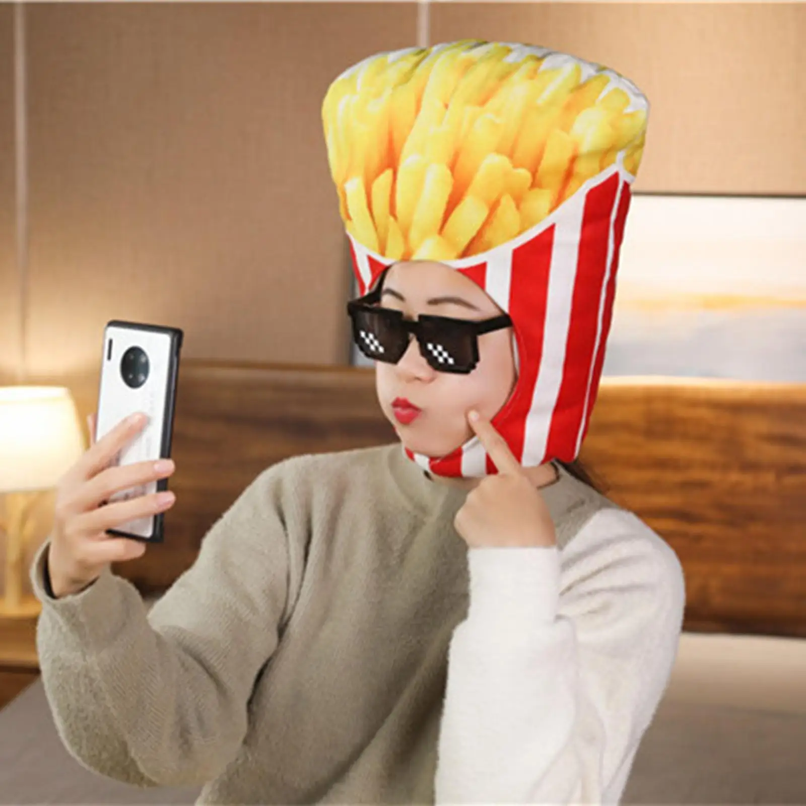 French Fries Plush Hat Cosplay Costume Sleeping Pillow Toy for Carnival