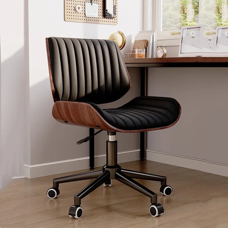 Desk Rolling Office Chair Lightweight Backrest Relaxing Wooden Office Chair Reading Study Vanity Silla Oficina Library Furniture