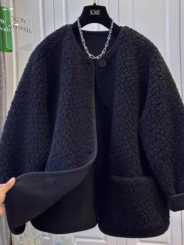 Premium Lamb Fur Jacket Women's Loose Thickened Spring Autumn New Style Cleanfit Short Outerwear Bright Surface Regular Sleeve