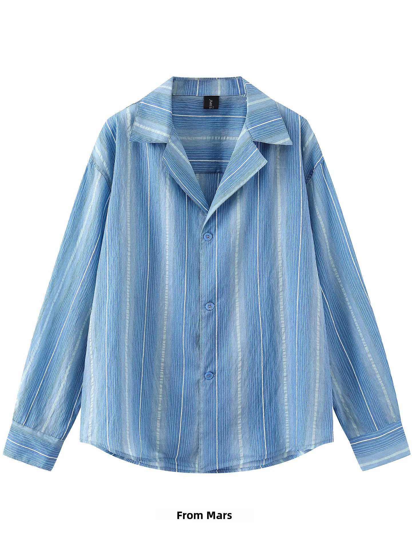 

Рубашка свободного кроя с длинным рукавом, кубинским воротником, в полоску, простого дизайна, в американском ретро-стиле, из коллекции Autumn Harvest Winter Storage Youth F...