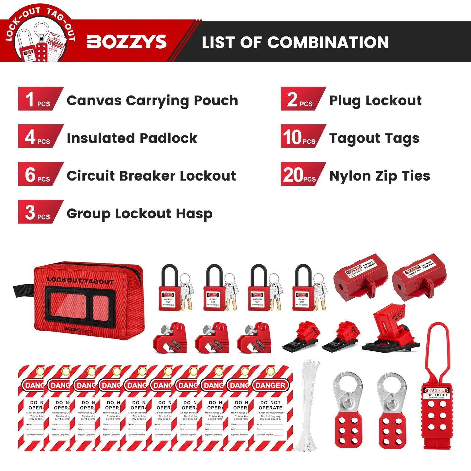 BOZZYS Electrical Lcokout Tagout Kit-26 Pack Safety Loto pad Locks Device for Circuit Breaker Plug Lock Out tag Out(BD-ZTI-KIT2)