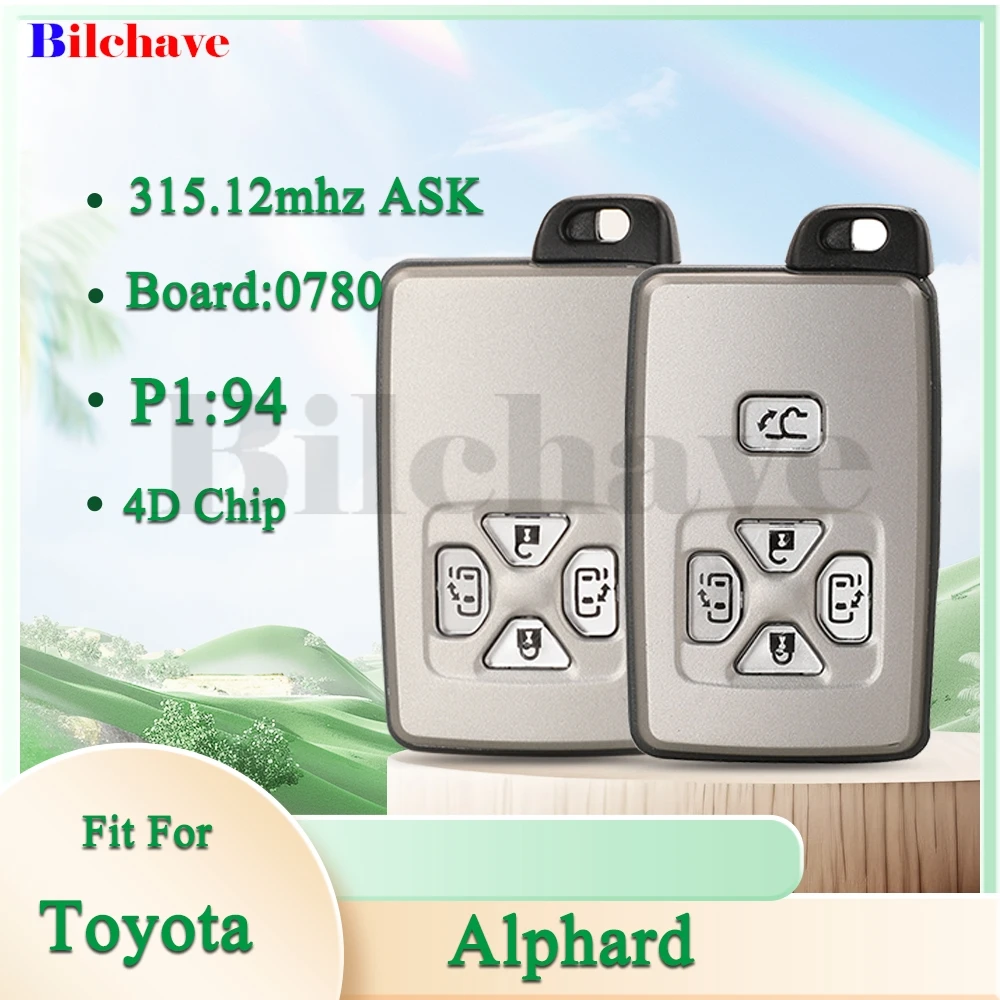 

Jingyuqin Board:0780 P1:94 315,12 МГц ASK умный автомобильный дистанционный брелок для Toyota Alphard Previa Tarago Vellfire 2007-2014 4D чип