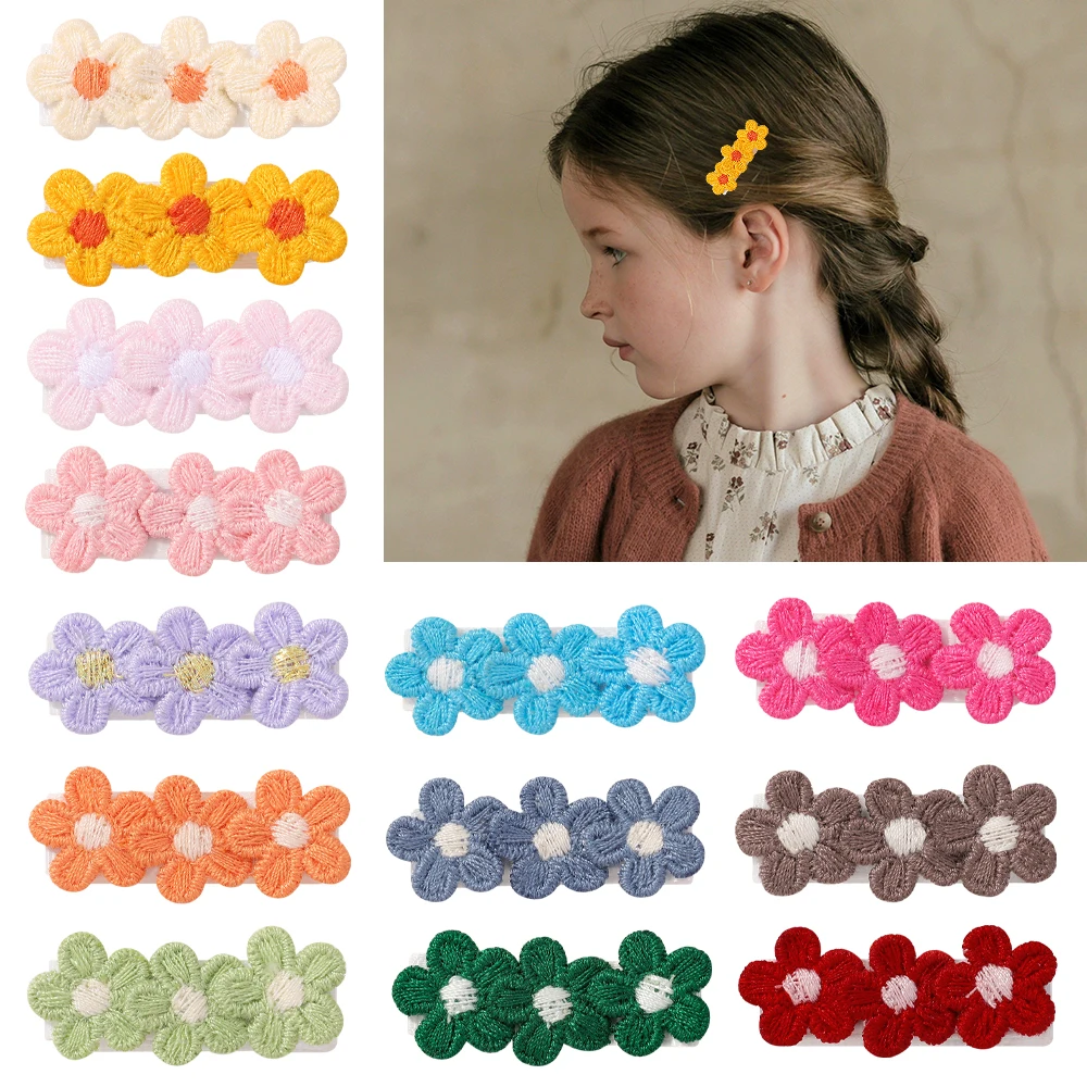 100pc/lot 1.5” Snaps Hair Clips for Kids Girls Sunflower Hair Pins Triple Daisy Flower Hairpins Baby Crochet Flower Barrettes