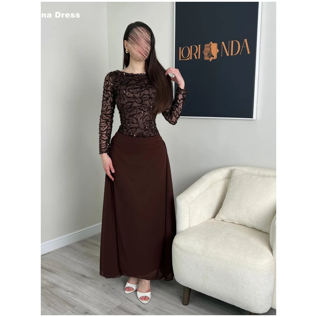 

Mina Customized Brown Luxurious Evening Dresses for Special Occasions Sequins Elegant Chic Woman Evening Dress Long Sleeves Prom