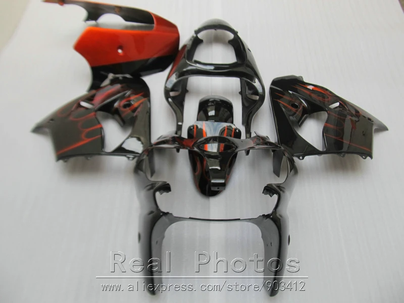 

Новый комплект обтекателей для Kawasaki Ninja ZX9R 2000 2001, комплект обтекателей с красным пламенем и черным пламенем ZX9R 00 01 UR08