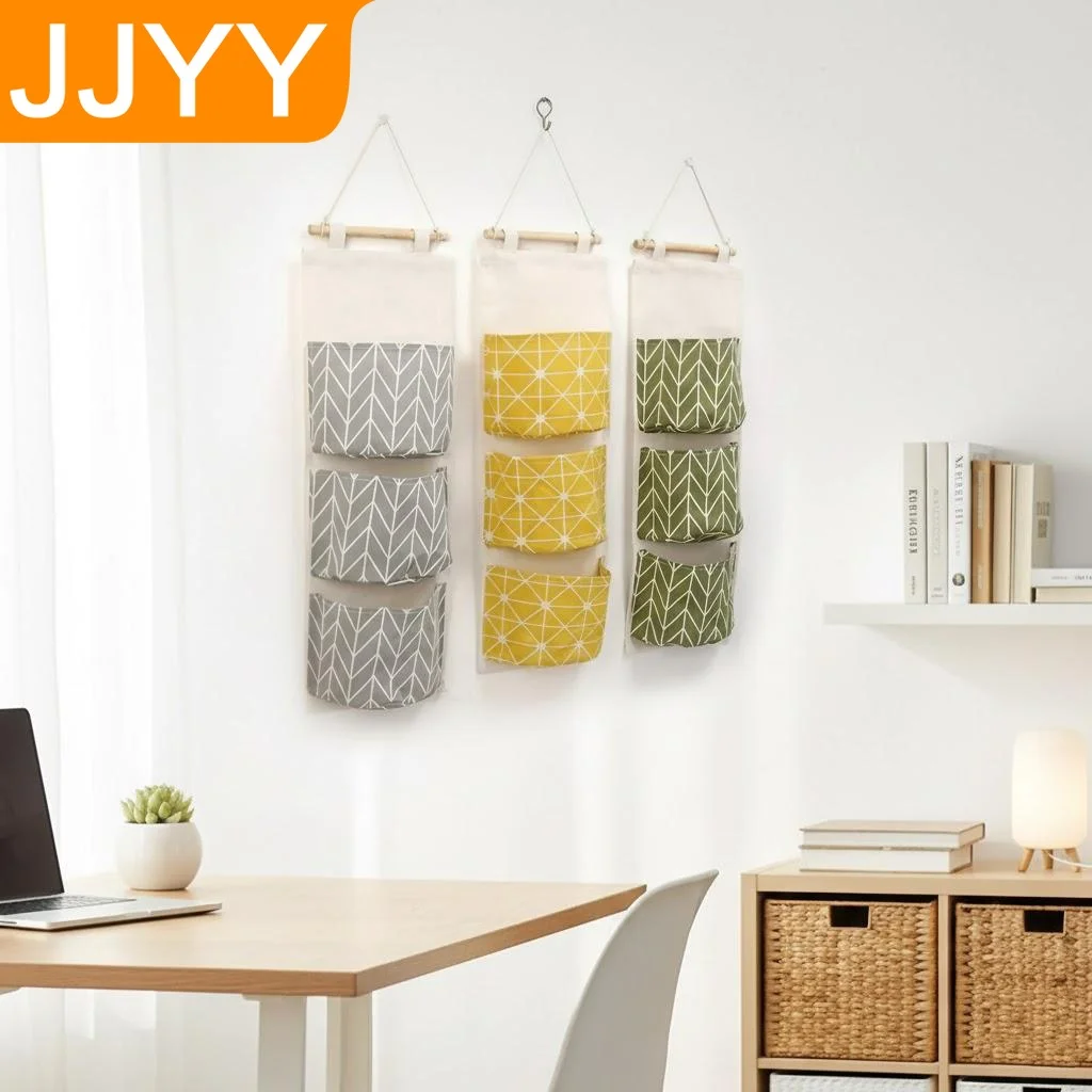 Creative Cotton Linen Waterproof 3 Layer Hanging Storage Bag Organizer Door Sundries Cloth Art Home Decor