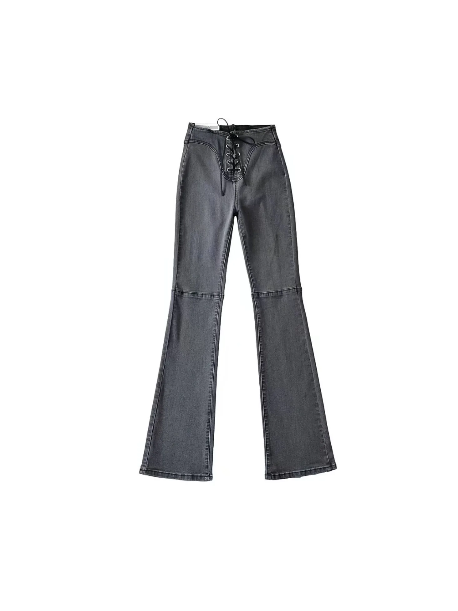 Jeans de cintura alta feminino, elástico com renda para cima, micro queimado, nádegas elevadas, menina picante, estilo americano, primavera e outono, E57S