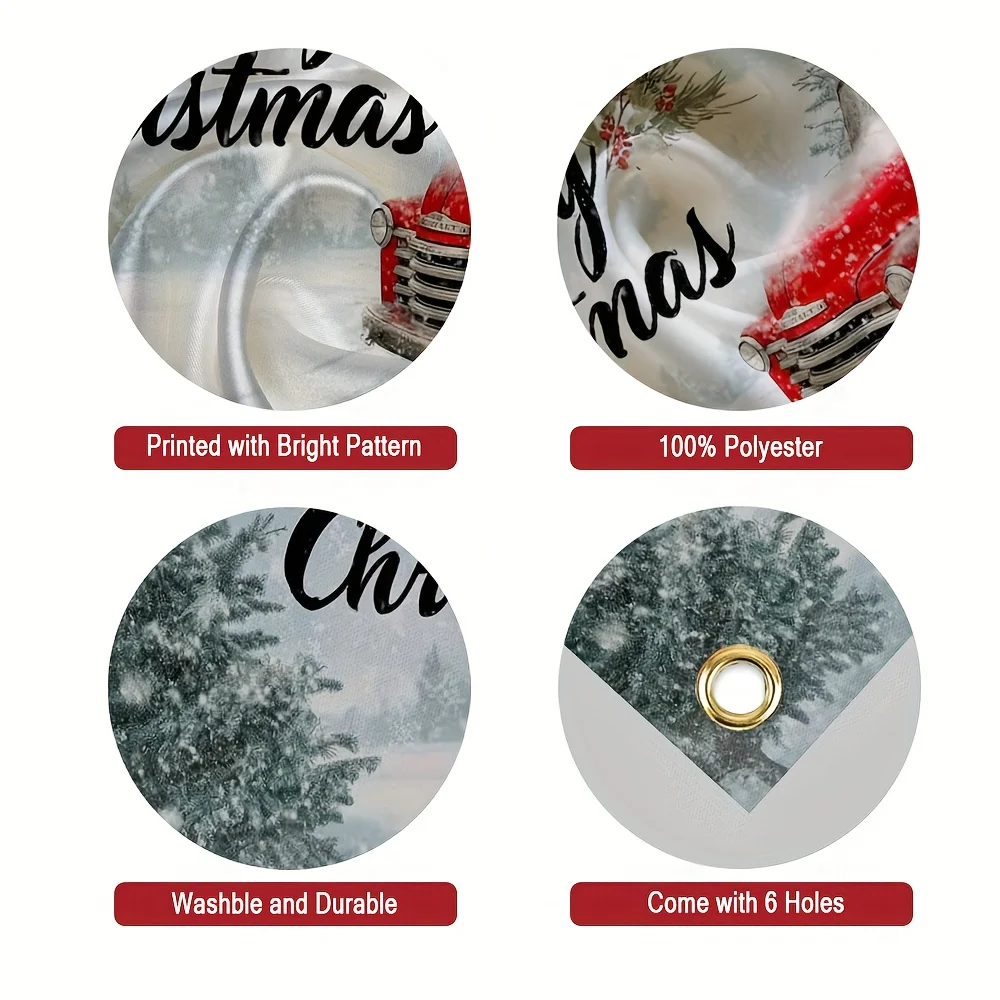 خطة ثنائية الأبعاد، علم جراج مقطورة حمراء احتفالية - شجرة الأرز وتصميم عيد الميلاد، ديكور للمستودعات والحفلات