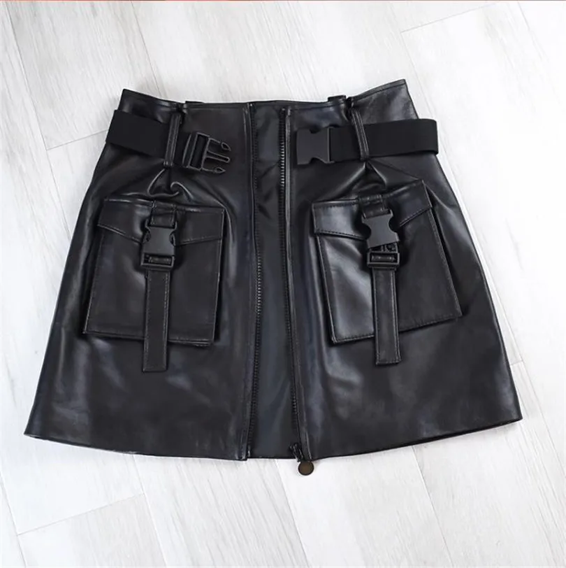 2023 New Autumn Winter Genuine Leather Skirt for Women High Waist A-line Skirt Sheepskin Wrap Hip Mini Skirt Mujer Y3992