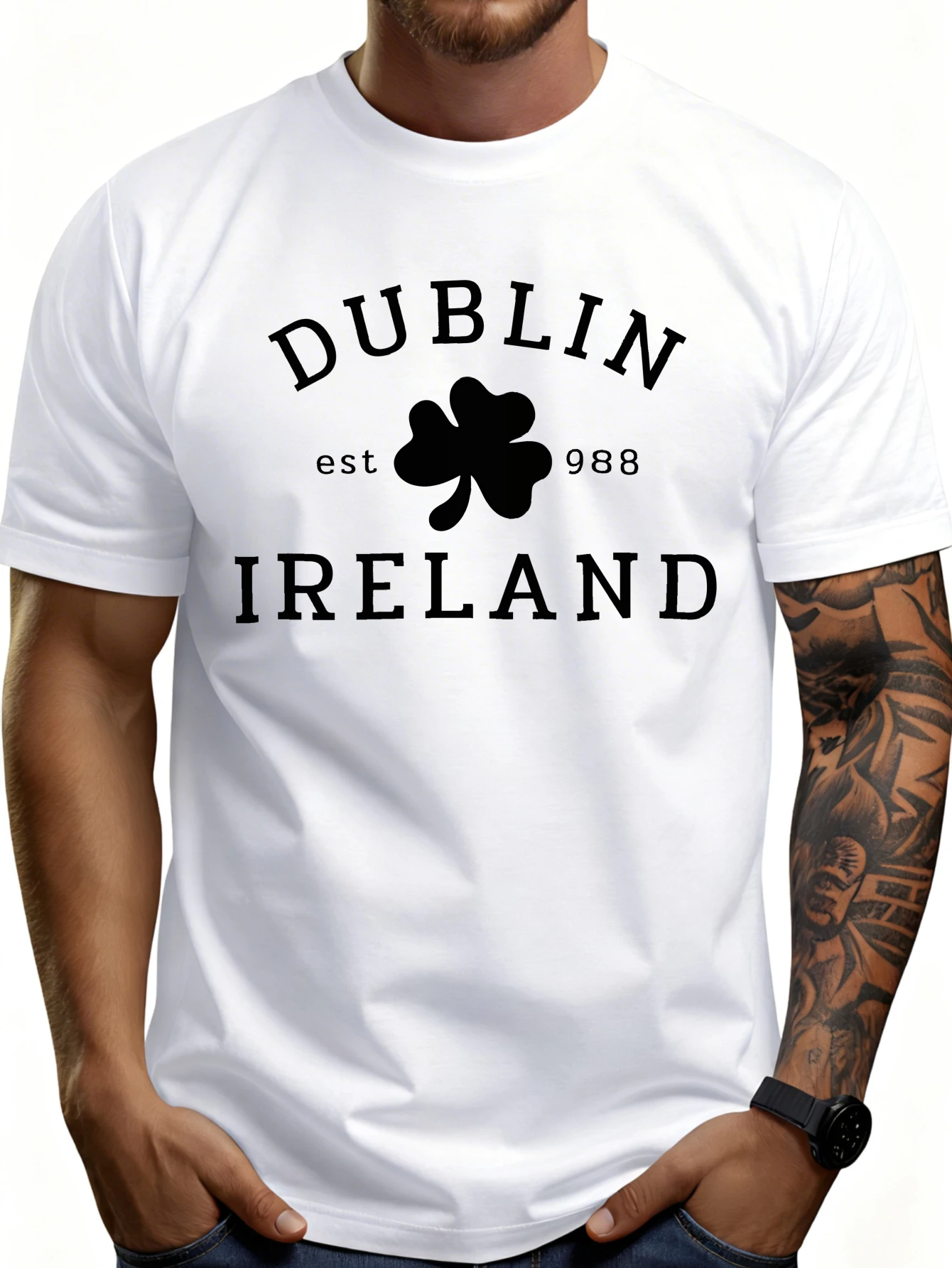 Casual Style Men's T-Shirt with Dublin Irish Shamrock Design, Perfect for Summer Wear, Gift for Him
