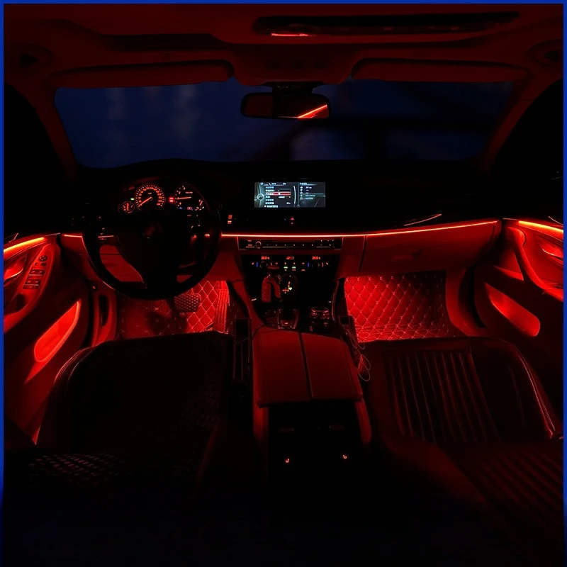 

Universal Car Ambient Lighting 64 Color RGB LED Strips with APP Control | No Drilling Installation Hidden Car Interior Lights