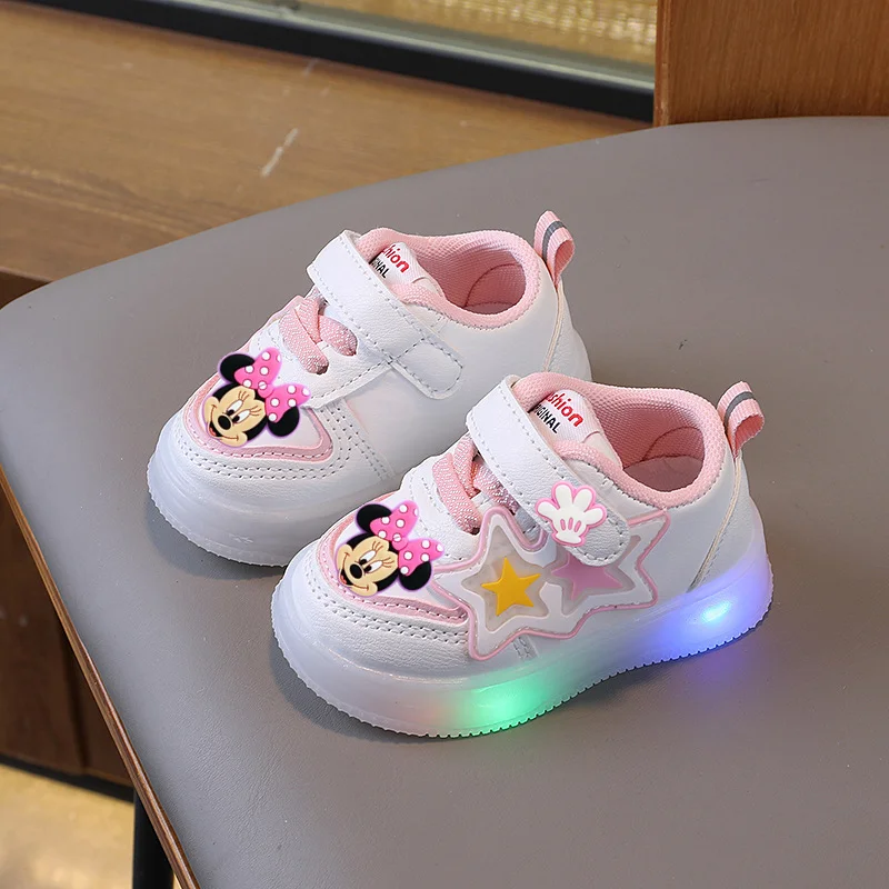 

Disney Stitch Lights Girl Casual Shoes Soft Sole baby Mickey Mouse Toddler Shoes Sneakers first walkers board Shoes Spring fall