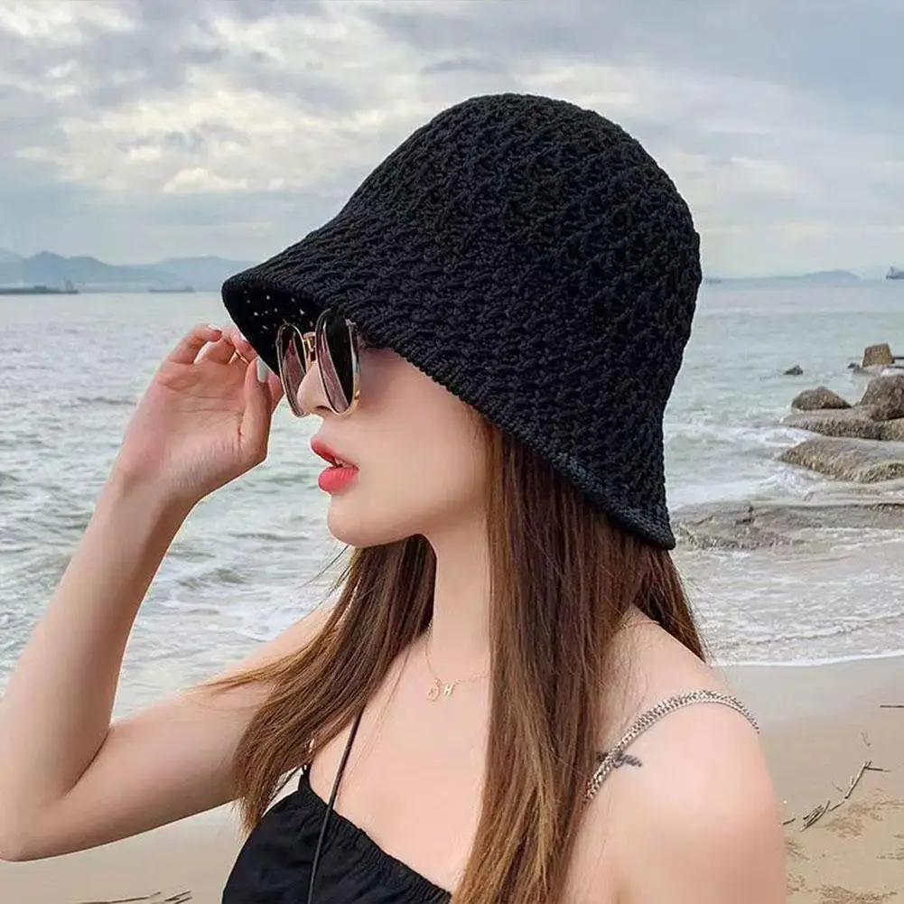 Girls Sun Hat Wide Brim Floppy Summer Hats For Women Beach Panama Straw Dome Weave Bucket Hat Fashion Hollow Fisherman Cap