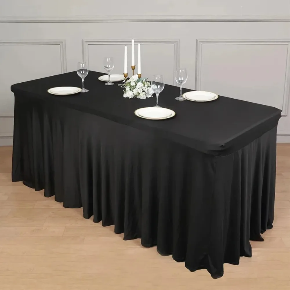 Simple Solid Color Spandex Stretch Tablecloth Elastic Rectangular Table Cover Soft Dustproof Table Skirt Party