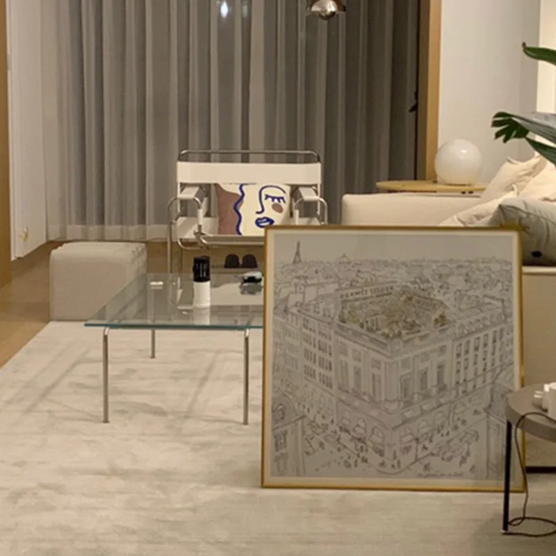 

Modern minimalist tempered glass square coffee table table with stainless steel bracket and transparent surface