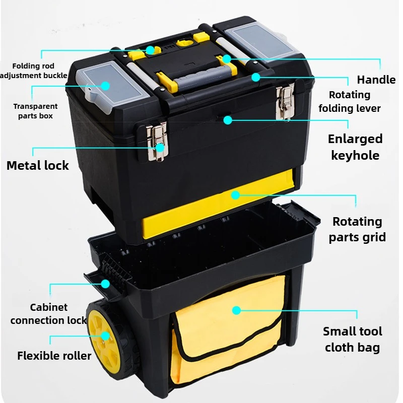 Combination Tie Rod Toolbox Multi-function 18 Inch Tool Case Makeup Cleaning Hardware Accessories Tool Box Organizer with Wheels