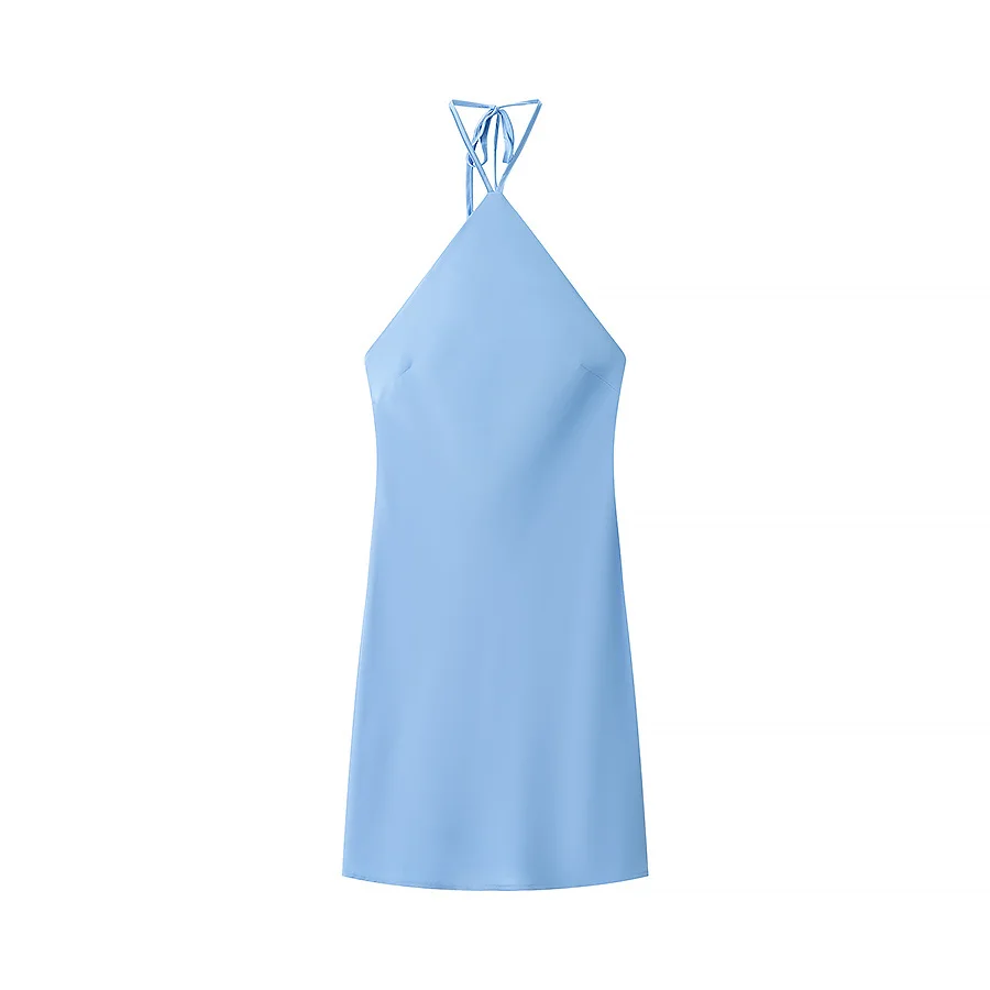 ZAB Herbst Neue frauen Satin Kleid Ne Hängen Dr Ele l Taille Svel ort Rock Strapl Knoten Bal Dr