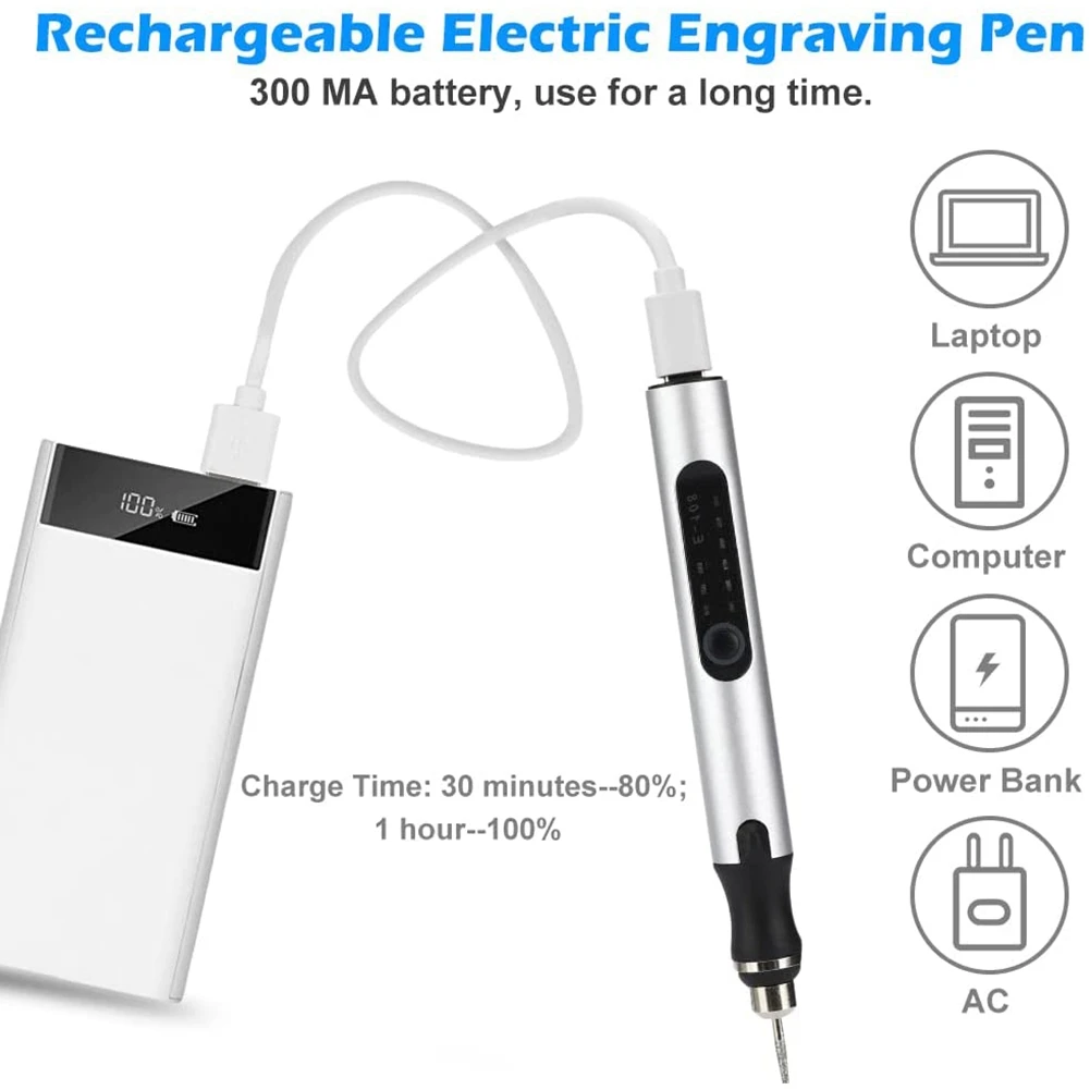 Electric Engraving Pen Kit Cordless Rechargeable Grinding Pen with 35 Bits for Carving Glass Jewelry Wood Stone Manicure