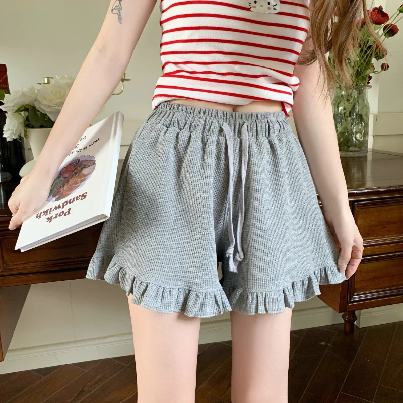 

Casual Shorts Grey High Waist Wide-leg Pants 2025 Spring and Summer College Girls Pants