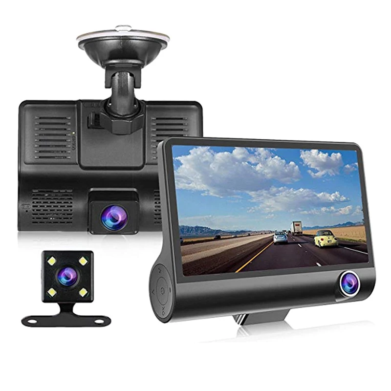 3 Cameras Lens 4.0In Car DVR Dash Cam HD Dash Camera Dual Lens Video Recorder 1080P Black Box Cycle Dashcam Mirror