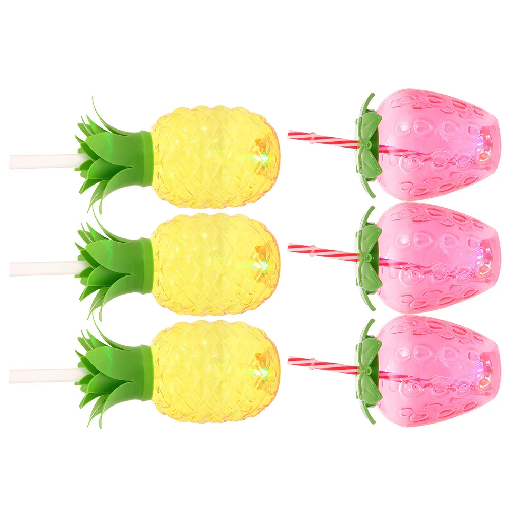 

6Pcs Glowing Drinks Bottles Lovely Pineapple Strawberry Design Luminous Plastic Water Cups for Parties Banquets Kids Events