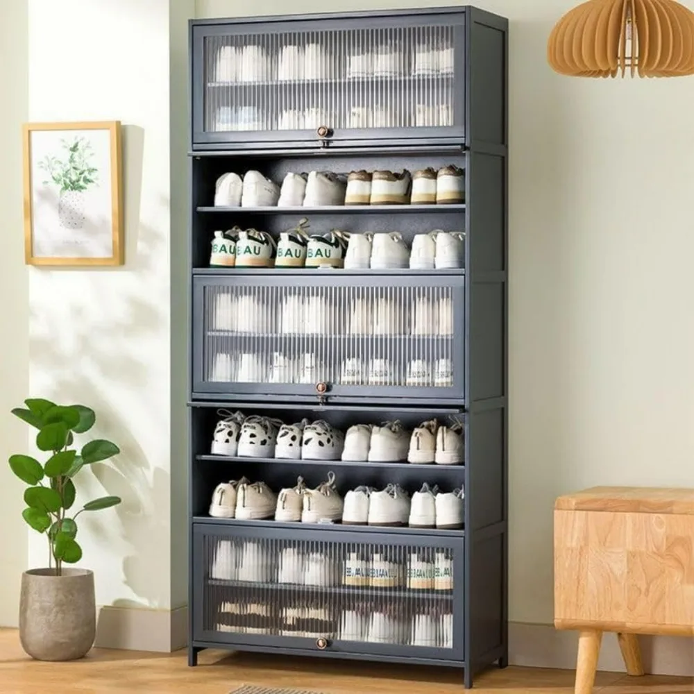 10 Tiers Tall Shoe Cabinet with Removable Shelf, Storage Rack with Flip Doors Floor Shoe Shelf with Large Shoe Storage