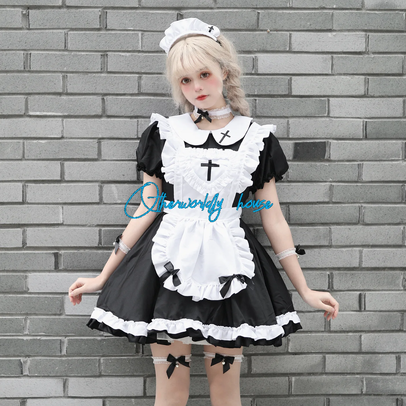 Halloween Christmas Role Play Women Girls Daily Suit Cross Maid Outfit Cosplay Cute Japan Style Outfit Housemaid Cosplay Costume