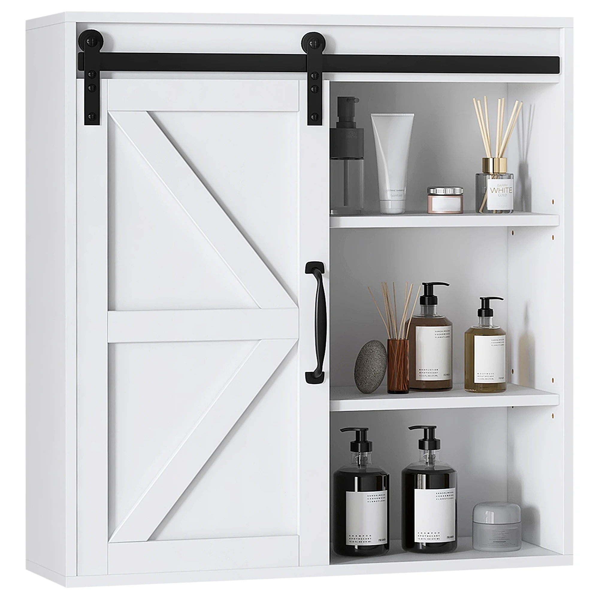 Kleankin Medicine Cabinet, Farmhouse Bathroom Wall Cabinet with Sliding Barn Door and Adjustable Shelf, over the Toilet Cabinet