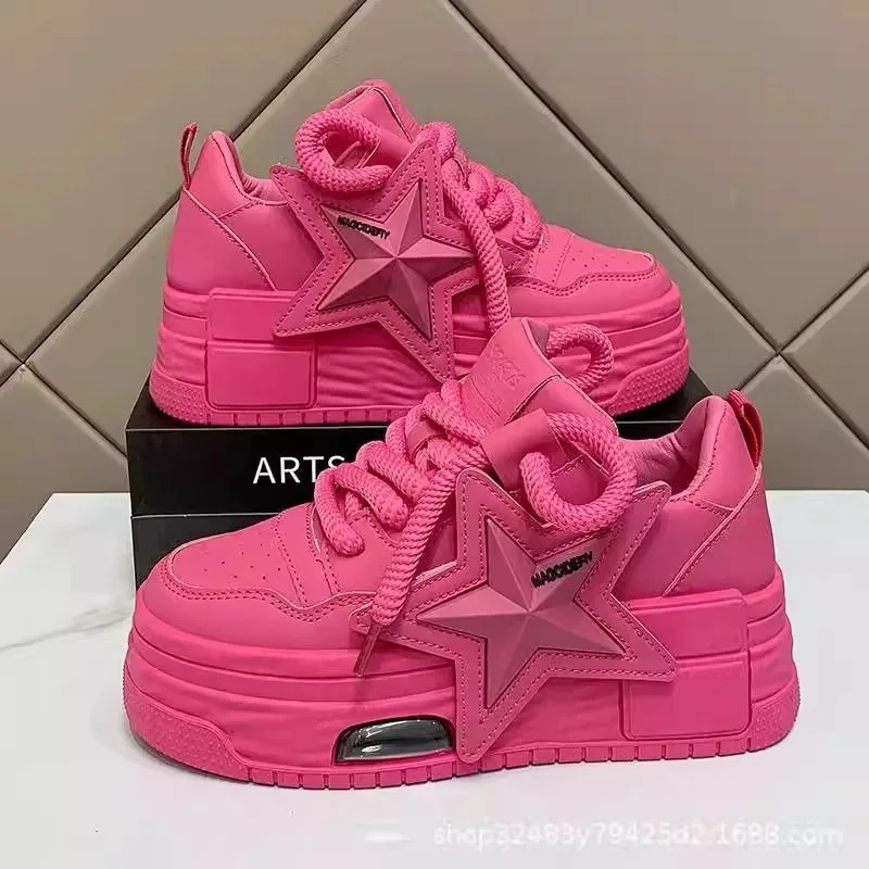 Trendy Women White Shoes Autumn Winter Star Thick Platform Cake Sole Casual Sneakers