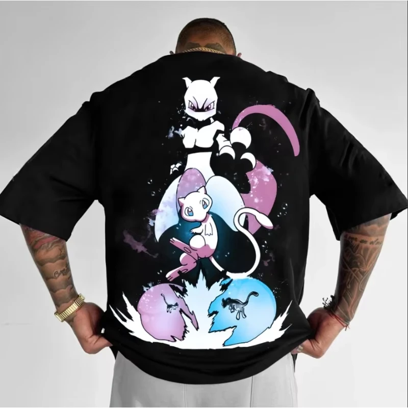 

Poksammon Men's T-shirt Mewtwo New Deoxys Japanese Anime Summer New Men's and Women's Short-sleeved Versatile and Casual