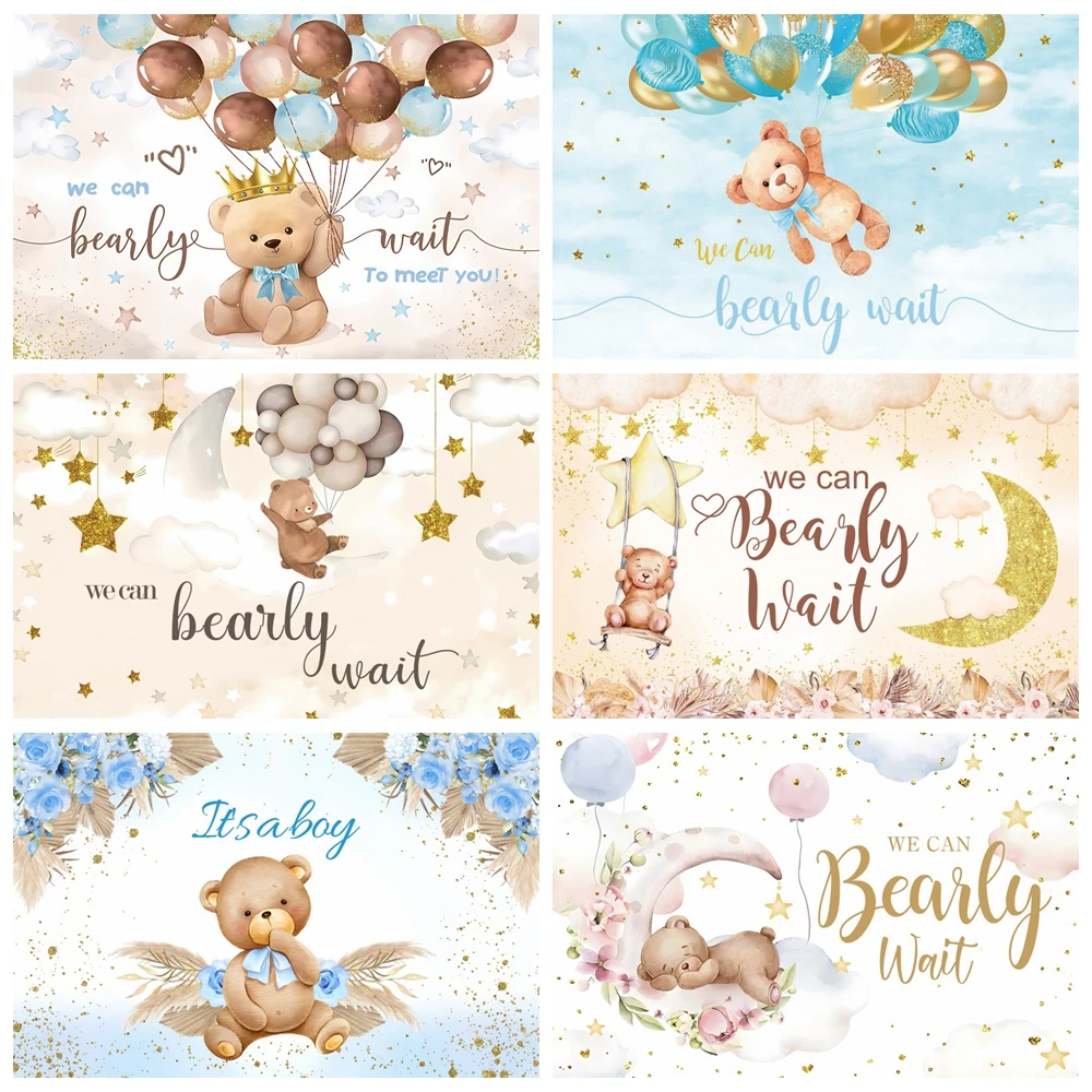 

Hot Air Balloon Bear Photography Backdrop Newborn Baby Girl Boy Birthday Party Decor Backdrops Baby Shower Photo Background Prop