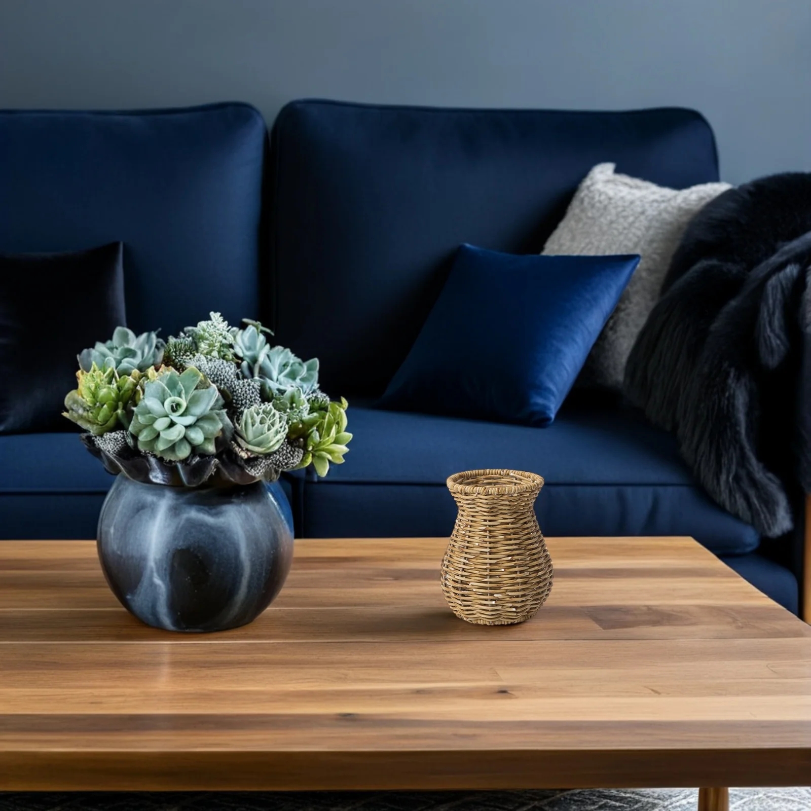 

2pcs Rattan Farmhouse Decorative Vases Plastic Flower Holders Living Room Bedroom Decor Handmade Desktop Ornament