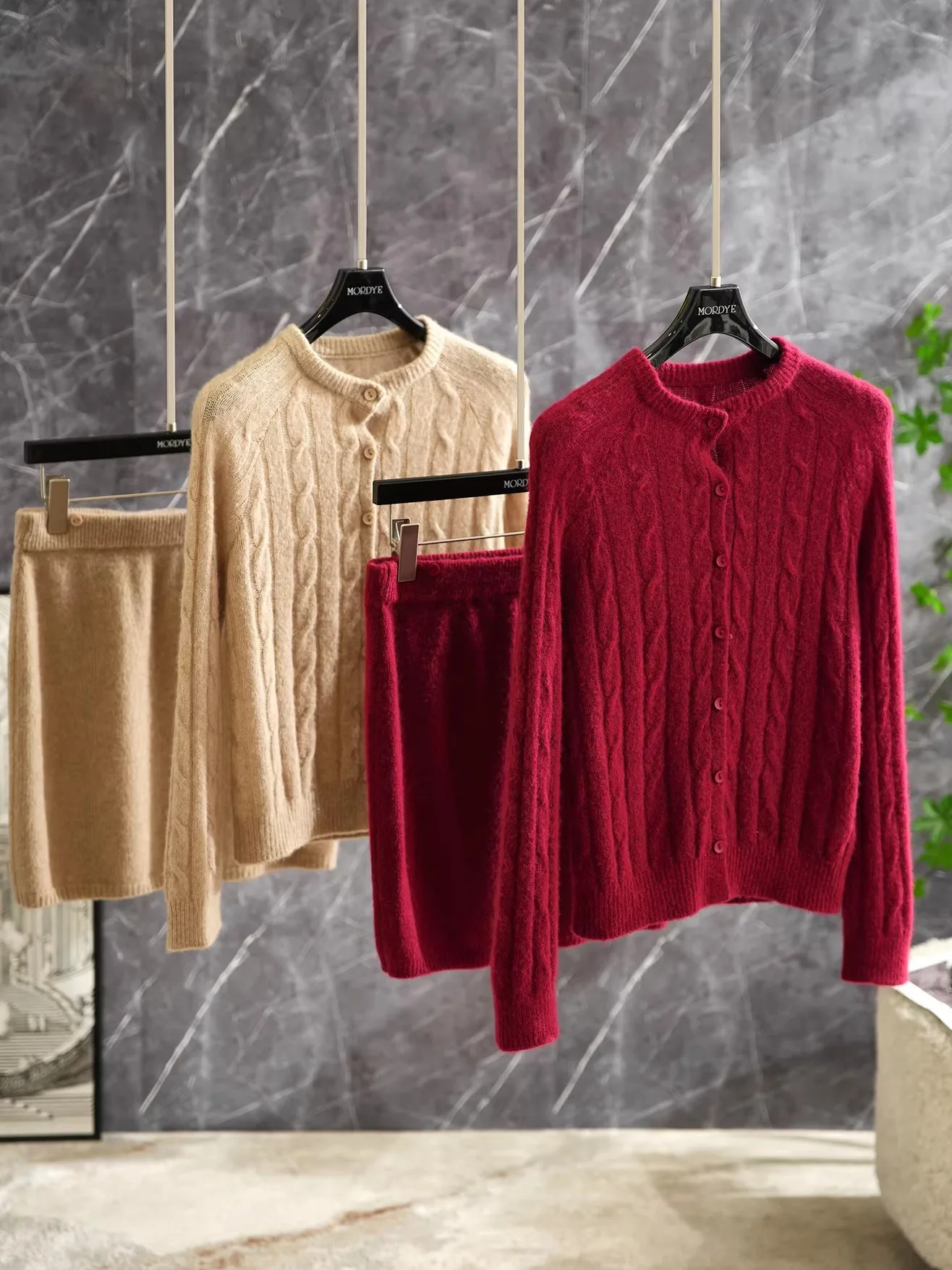 

Women's Wool Knitted Set LP Old Money Style! Vintage College Knit Sweater Cardigan Half-length Skirt Set Two-piece Ensemble