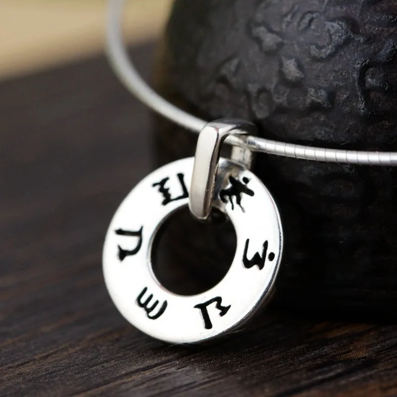 BOCAI S925 Silver Retro Chinese Style Women's Style Six Character Mantra Bucket Bead Pendant