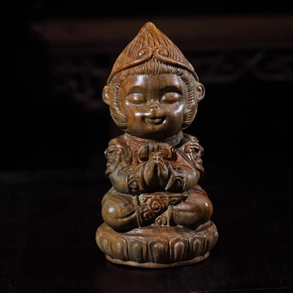 

JW104 -10CM Tall Monkey King Green Sandalwood Sculpture Sun wukong Statue Living Room Collection Ornaments Birthday Gift