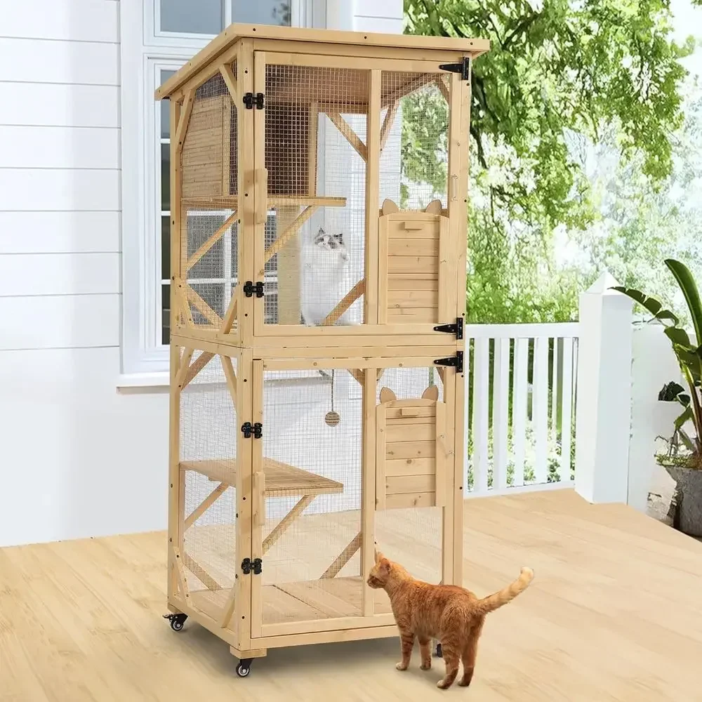 Outdoor Cat Enclosure with 4-Tier Playpen, Wheels, Resting Box, Waterproof Roof, Indoor Large Cat House Cage, and Scratching Pos view 2
