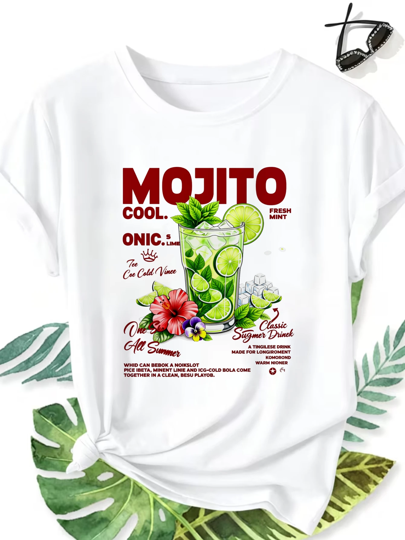 Mojito Cool Fresh Mint Classic Summer Drink Design Print T Shirt Women's Round Neck Short Sleeve T-Shirt Graphic Clothes Female