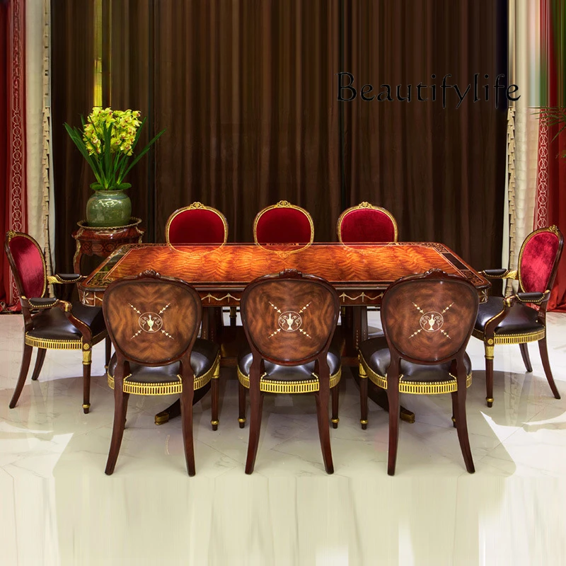 British classical restaurant solid wood dining table Italian European retro carved rectangular dining table furniture