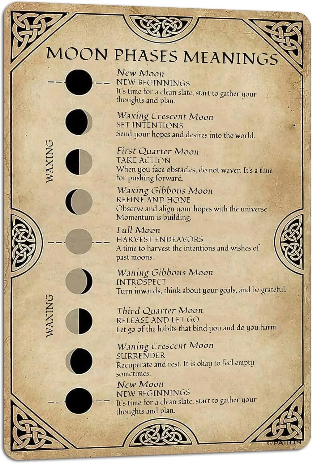 Metal Sign Moon Phases Meanings Witchery Bar Home Decoration New Year Sign Gift for Parents, So That Children Can Gain Knowledge