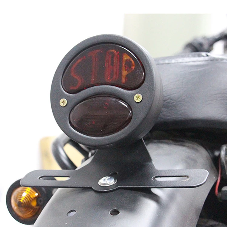 Motorcycle Tail Lights with Side License Plate Bracket Brake Lights Integrated Stop Light Universal 12V STOP Tail Light