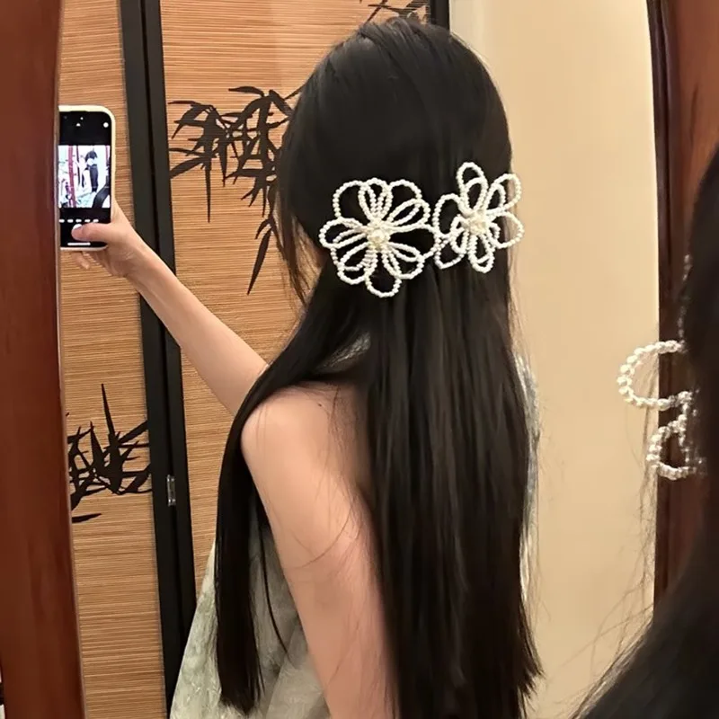 Exquisite Pearl  Bead Flower Hairpin Female Holiday Style Hair Accessories