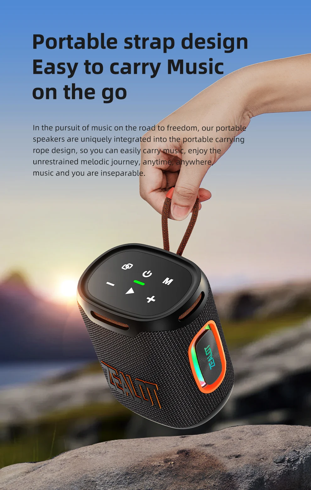 Zealot-S122 Original Tragbarer Bluetooth-Lautsprecher mit Ausgewogenem Subwoofer-Sound, BT5.3 Outdoor-Lautsprecher mit LED-Licht, TF-Slot und USB – Detail 7